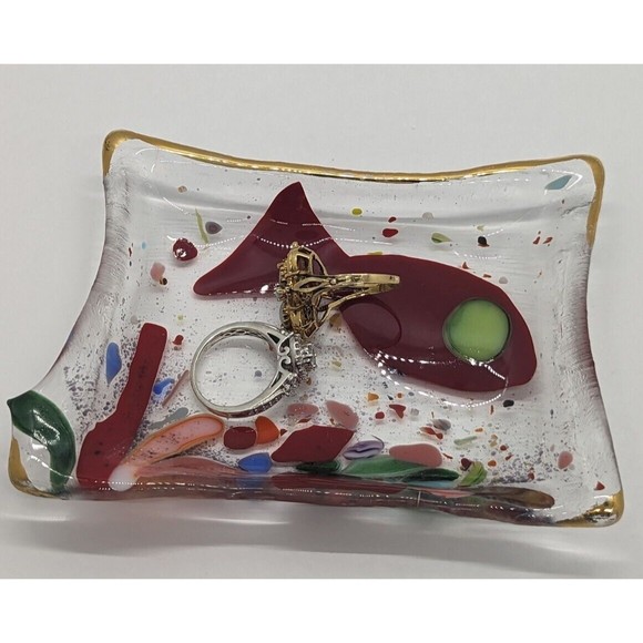 Hand made Fused Art Glass Soap Fish Dish / Sea Water Nautical Motif - Picture 1 of 7